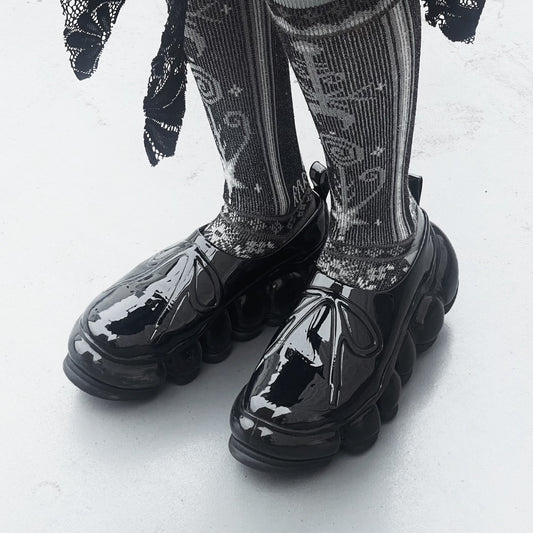 NEW JEWELRY EMBOSS SABO / BLACK / リボンシューズ