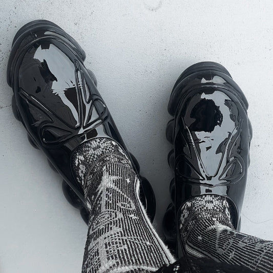 NEW JEWELRY EMBOSS SABO / BLACK / リボンシューズ