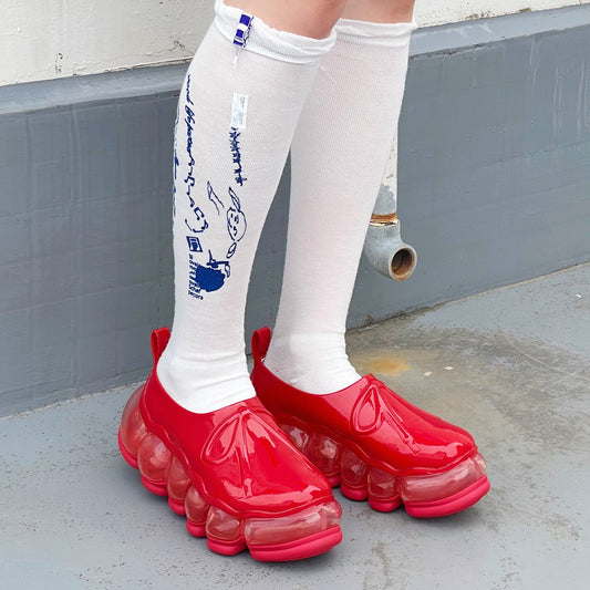 NEW JEWELRY EMBOSS SABO / RED / リボンシューズ