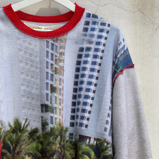 print sweat rib top / beach - red / プリントスウェットリブトップ