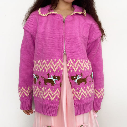 Puppies knitted jacket / Pink / パピーニットジャケット