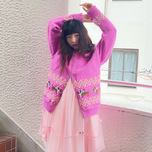 Puppies knitted jacket / Pink / パピーニットジャケット