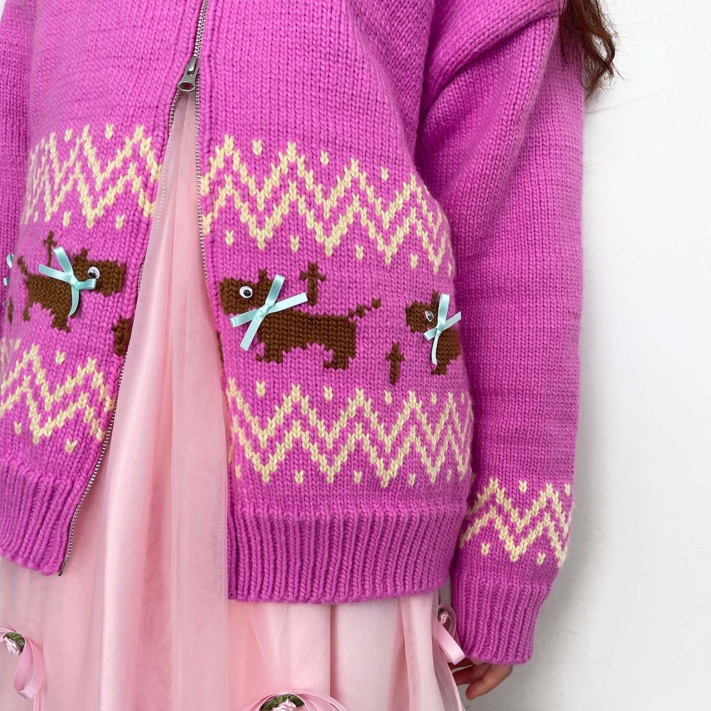 Puppies knitted jacket / Pink / パピーニットジャケット