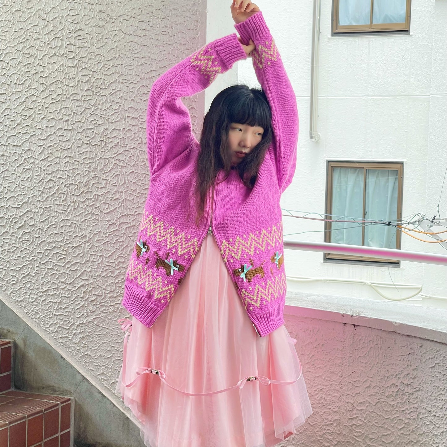 Puppies knitted jacket / Pink / パピーニットジャケット
