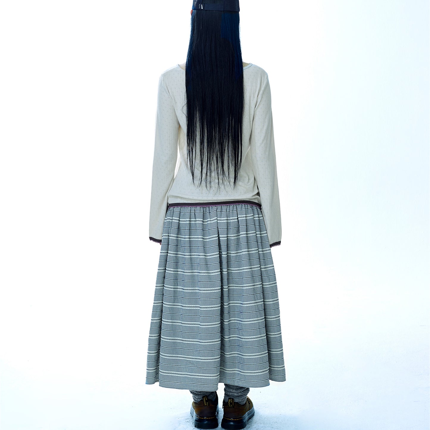 WIDE SHIRRING SKIRT / NAVY / ワイドシャーリングスカート