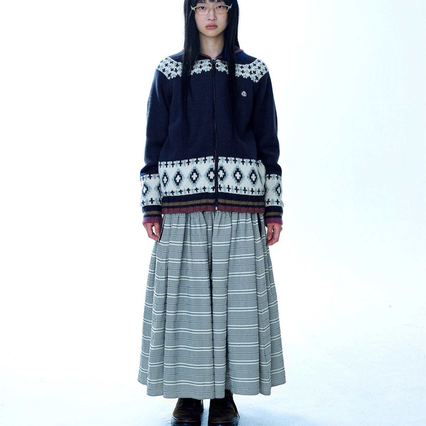 WIDE SHIRRING SKIRT / NAVY / ワイドシャーリングスカート
