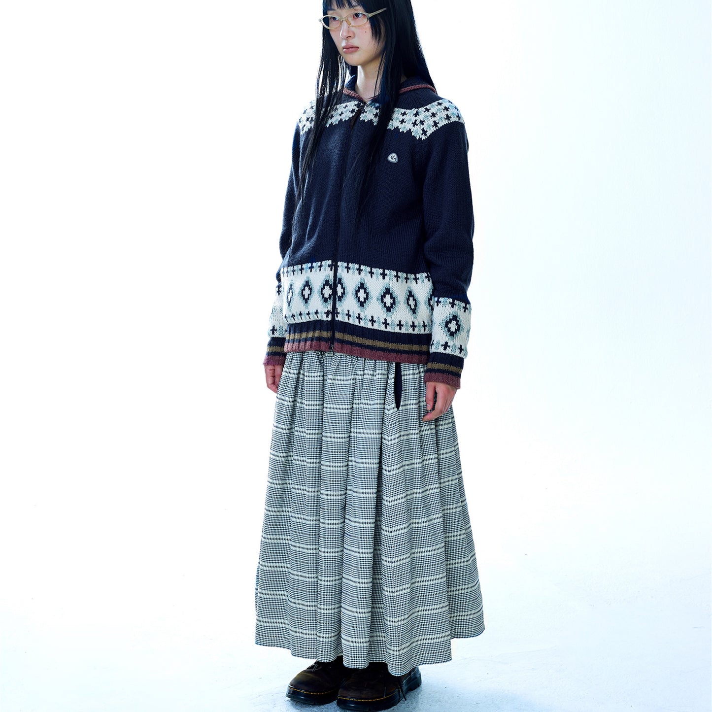 WIDE SHIRRING SKIRT / NAVY / ワイドシャーリングスカート