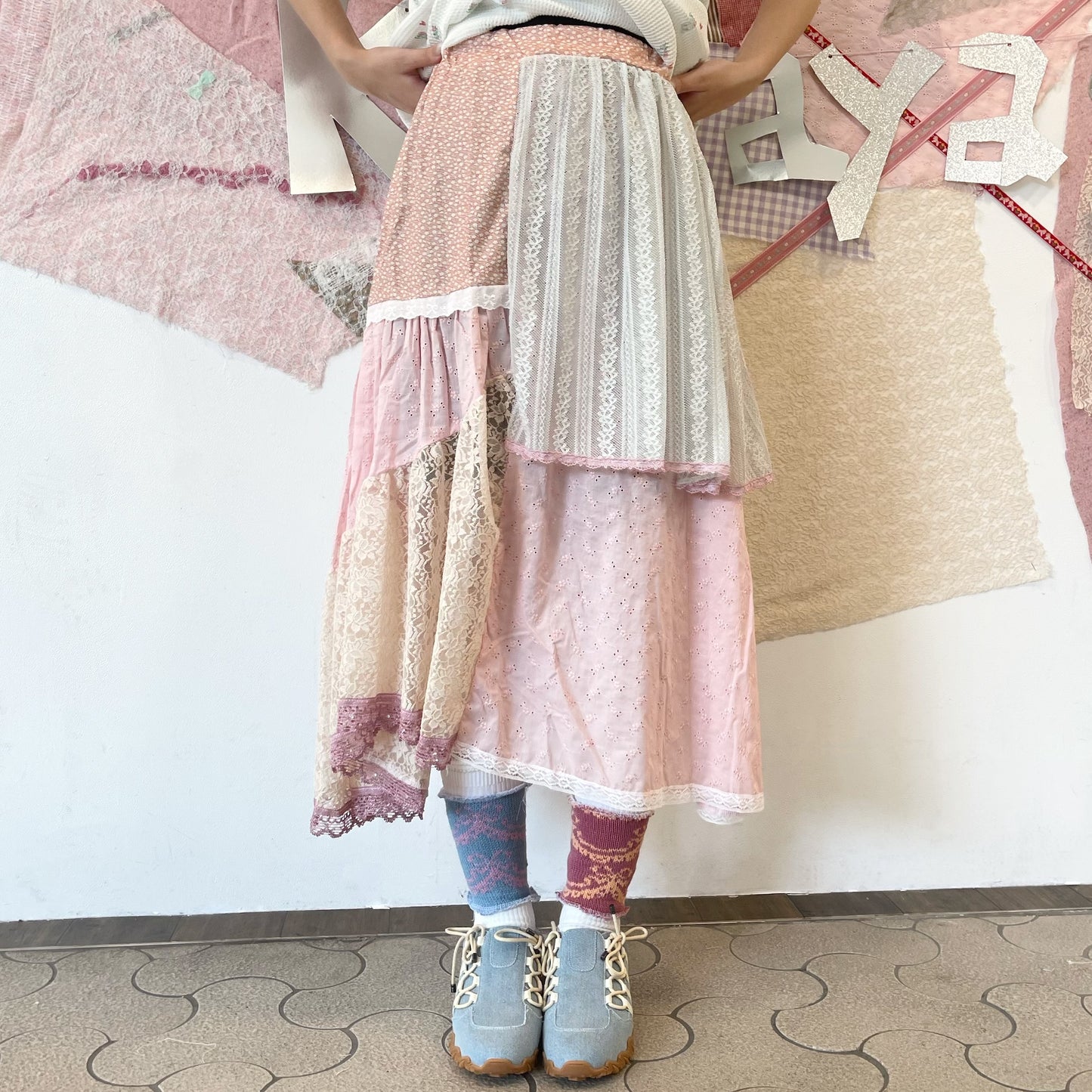 crazy skirt / Pink mix / レースパターンスカート