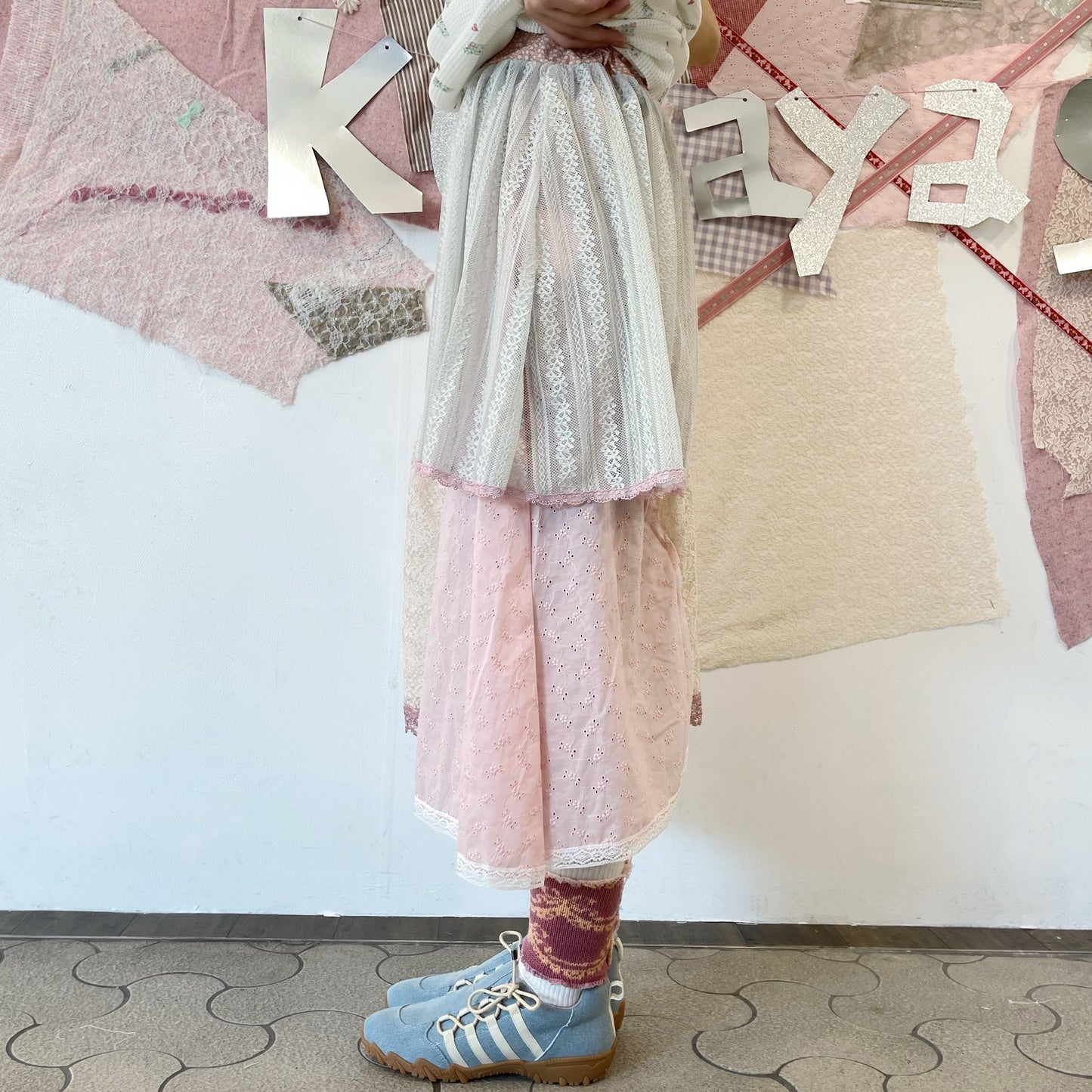 crazy skirt / Pink mix / レースパターンスカート