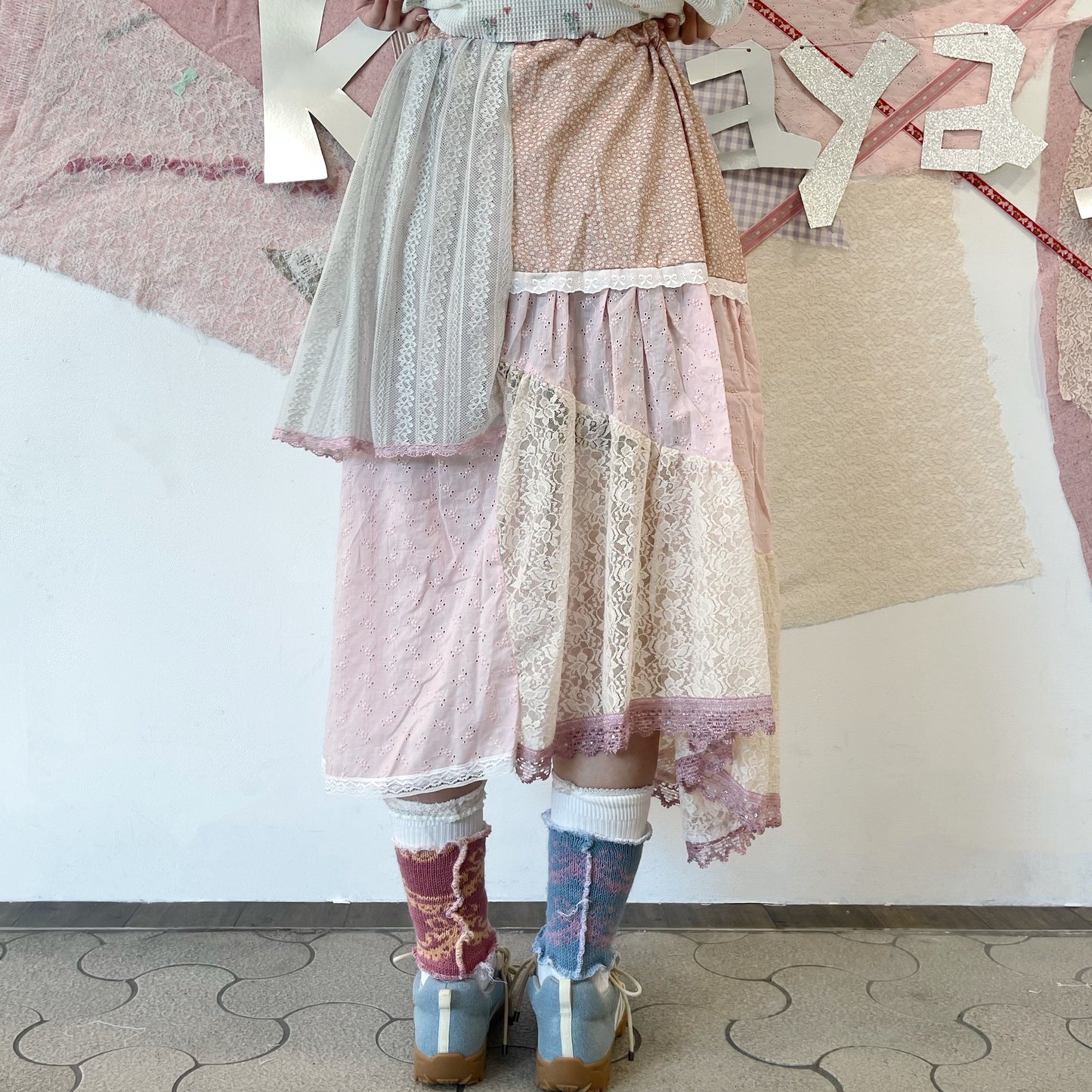 crazy skirt / Pink mix / レースパターンスカート