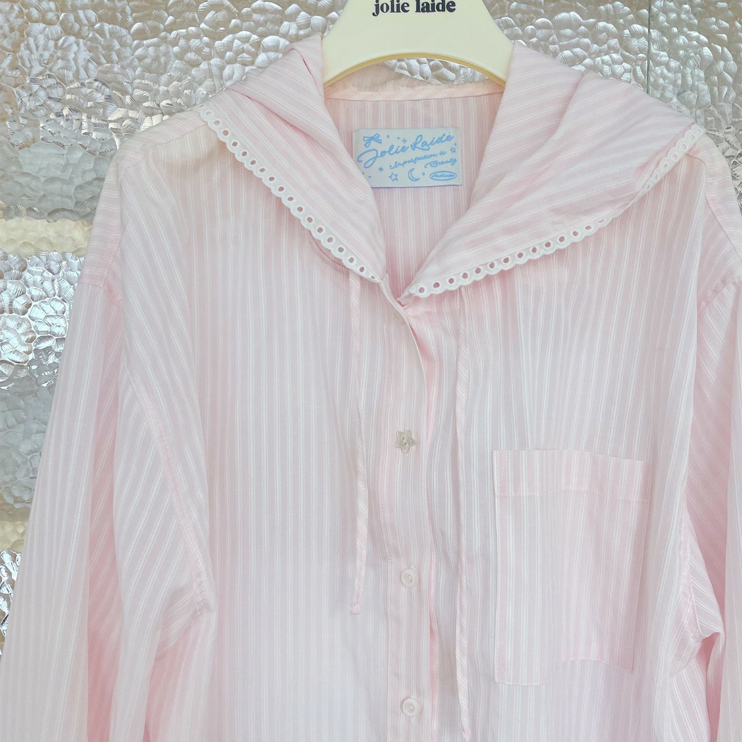 Poppy hoodie shirt / Pink stripe / ストライプフーディーシャツ