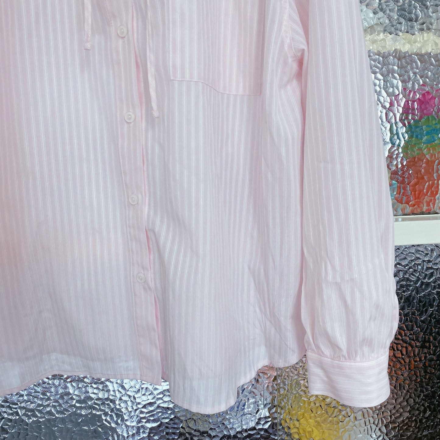 Poppy hoodie shirt / Pink stripe / ストライプフーディーシャツ