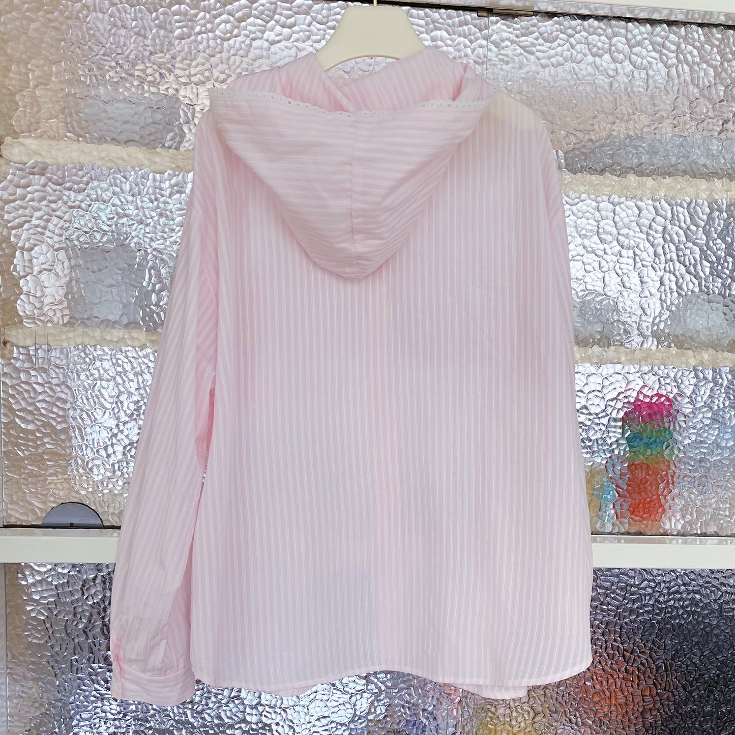 Poppy hoodie shirt / Pink stripe / ストライプフーディーシャツ