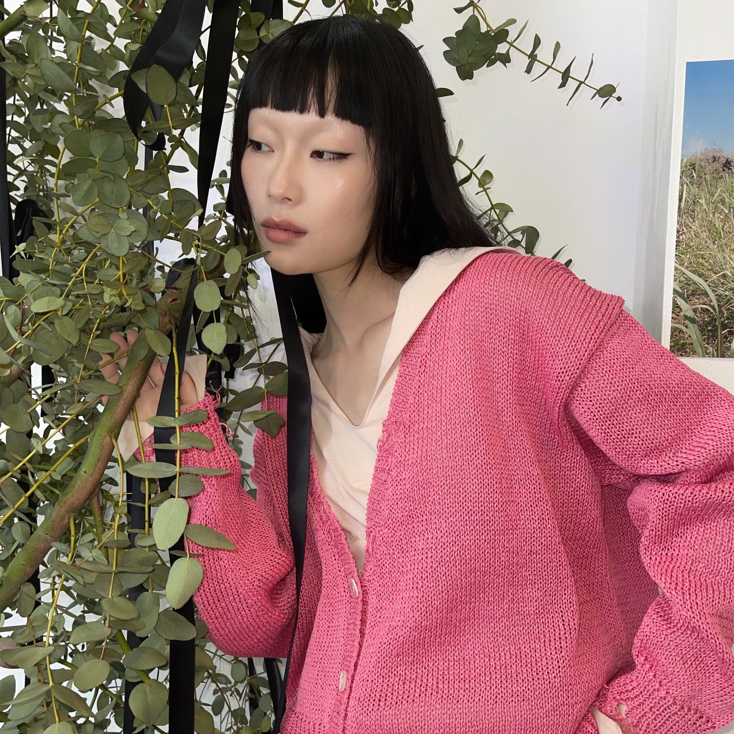 【SHEEP別注】Grunge airy knit cardigan / PINK / ニットカーディガン