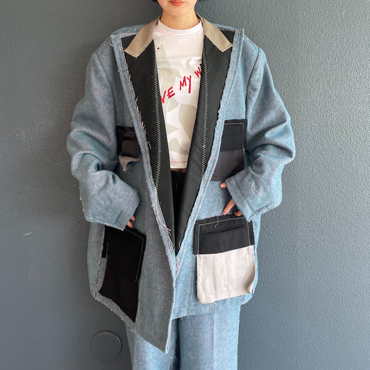 CUSTOM MADE BASTED JK/WOOL / BLUE / 仮縫いジャケット