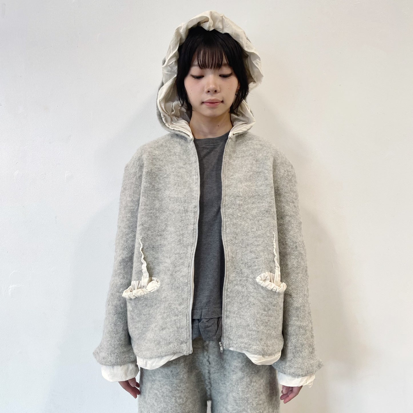 fulling hoody / gray / 縮絨ニットフーディー