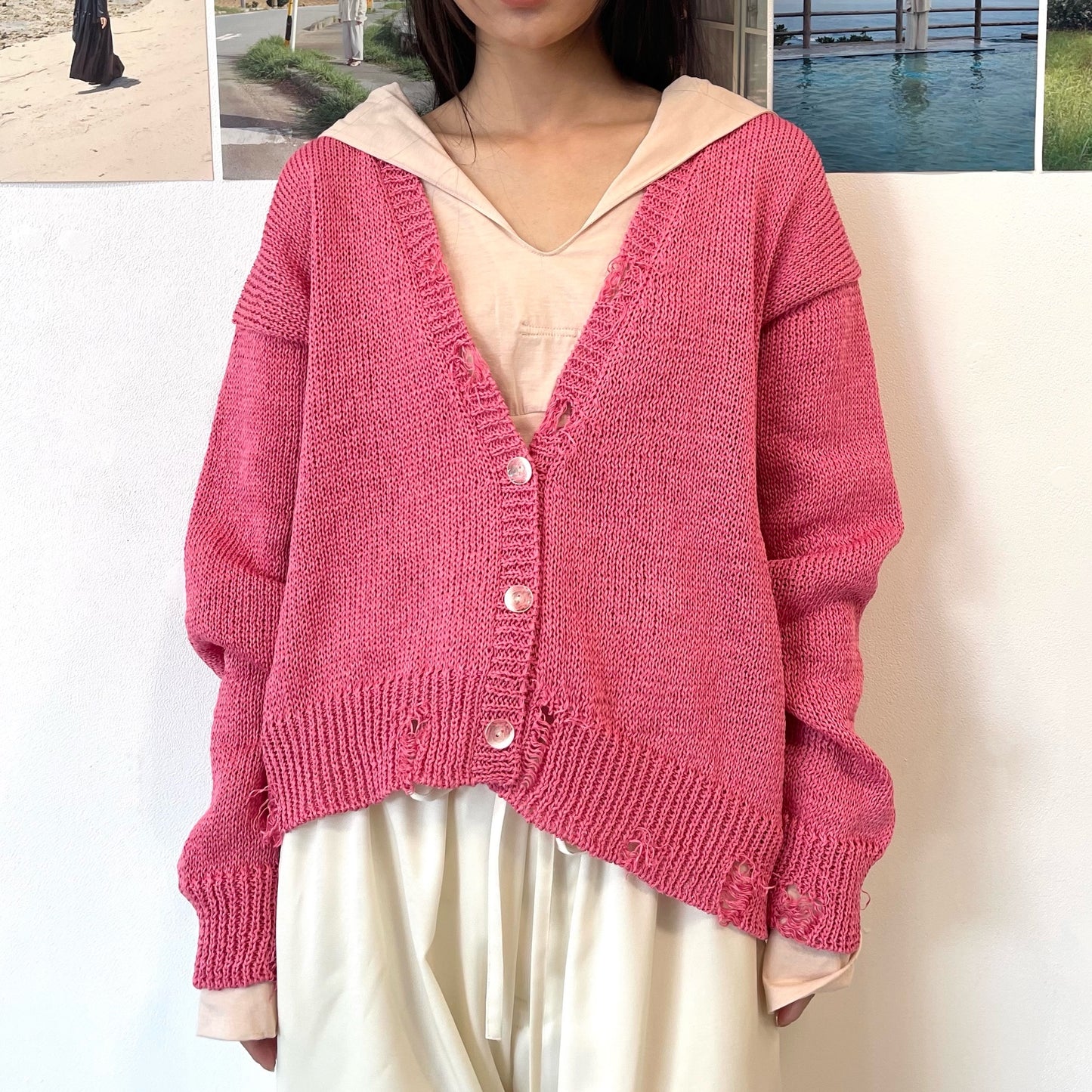 【SHEEP別注】Grunge airy knit cardigan / PINK / ニットカーディガン