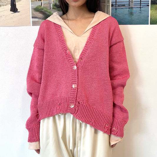 【SHEEP別注】Grunge airy knit cardigan / PINK / ニットカーディガン