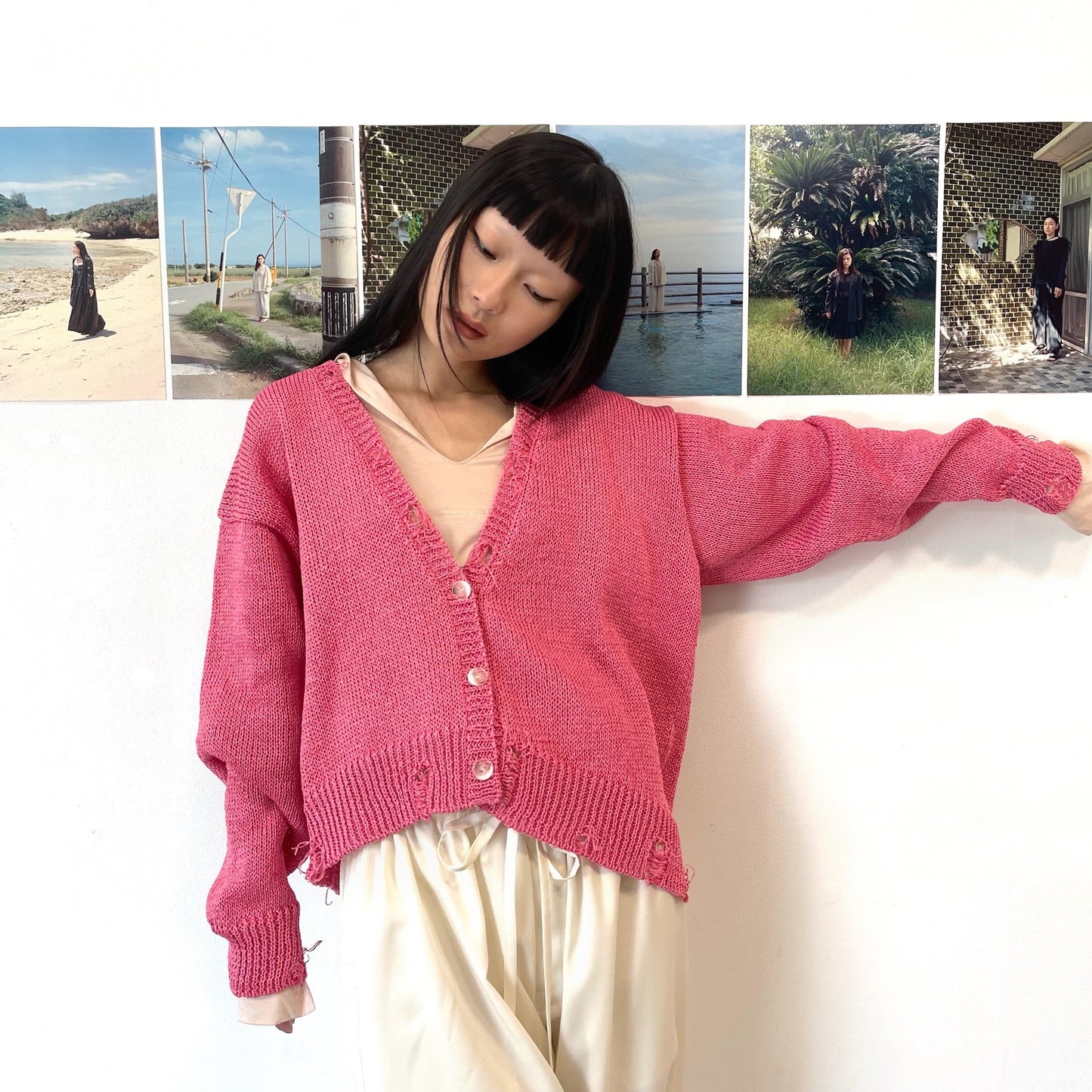 【SHEEP別注】Grunge airy knit cardigan / PINK / ニットカーディガン