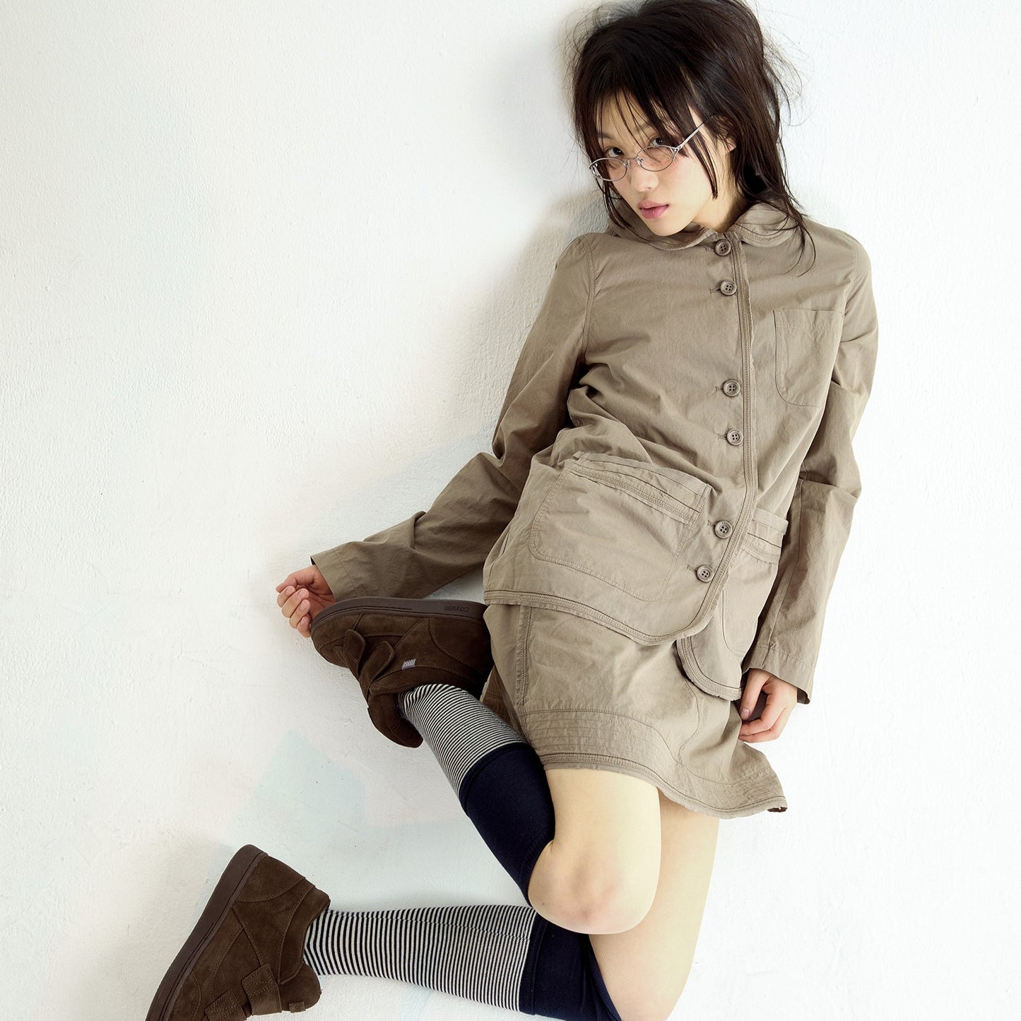 RAW EDGE COTTON SKIRT / ASH BROWN / 切りっぱなしスカート