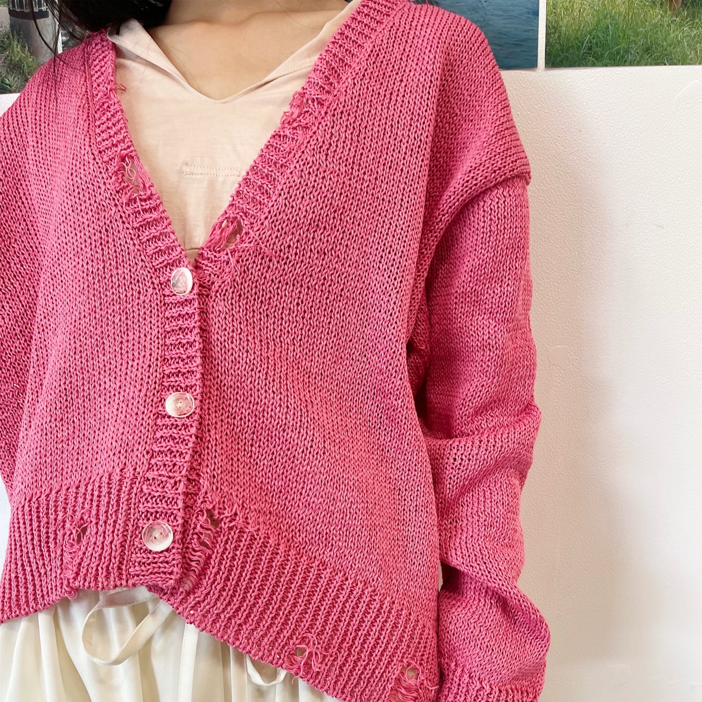 【SHEEP別注】Grunge airy knit cardigan / PINK / ニットカーディガン