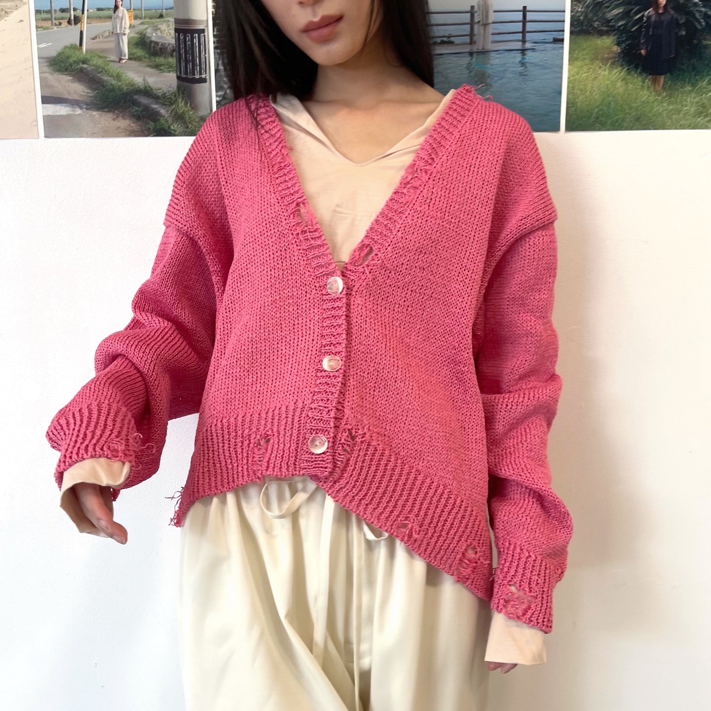 【SHEEP別注】Grunge airy knit cardigan / PINK / ニットカーディガン