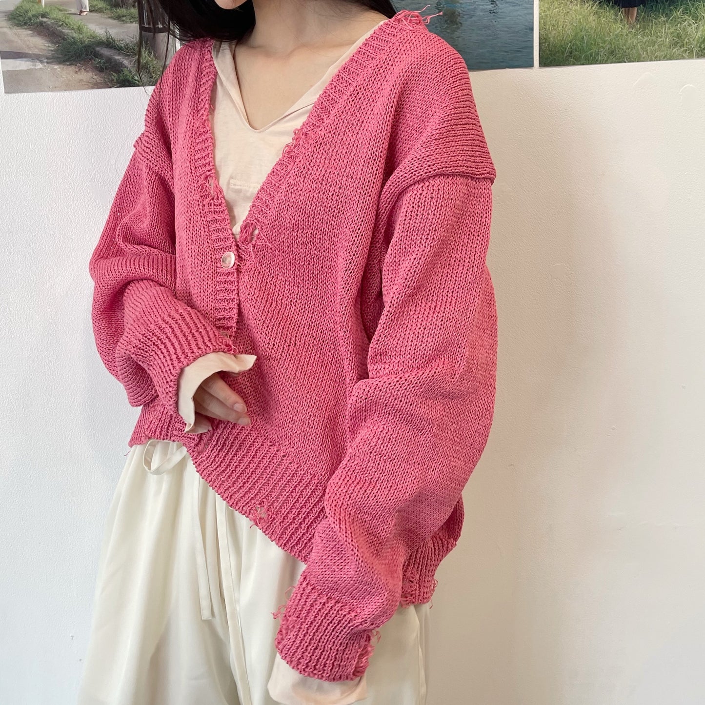 【SHEEP別注】Grunge airy knit cardigan / PINK / ニットカーディガン