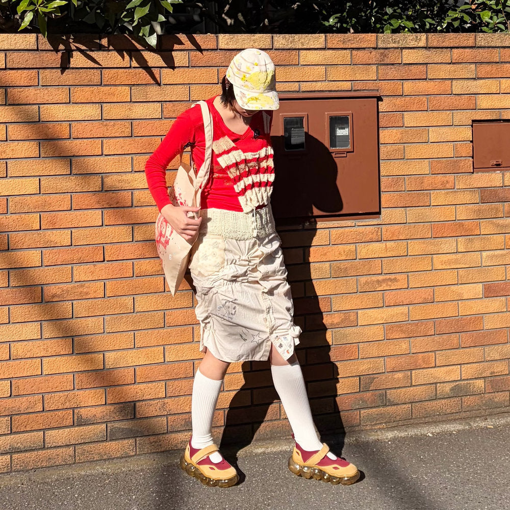 Please! ticket / Red / ニットロングスリーブTシャツ