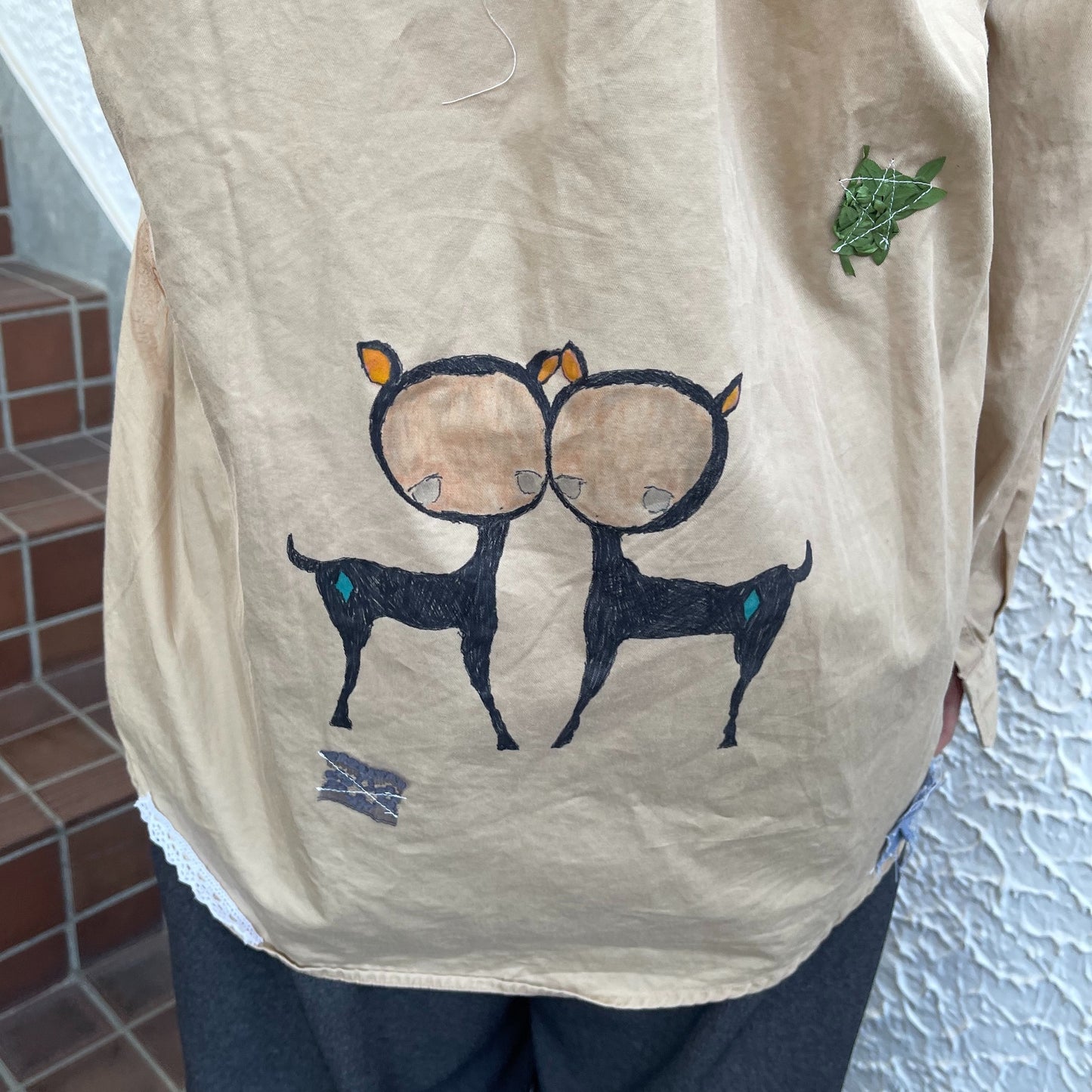 【trust teji 】Long sleeve couple blouse+ / Beige / ロングスリーブカップルブラウス