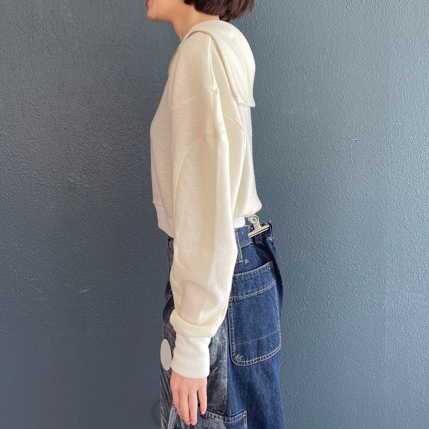 sailor top / off white / ハーフジップセーラートップ