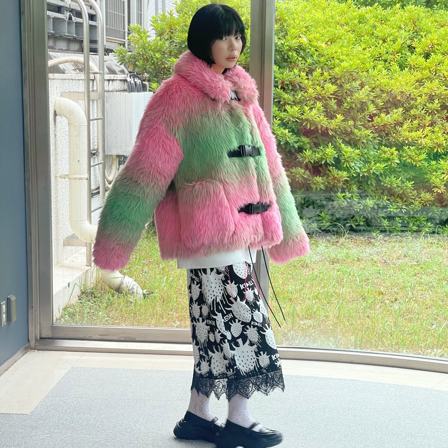 STRAWBERRY RIOT GRRRL DRESS rurumu: / BLACK × WHITE STRAWBERRY / 【rurumu: .Brett Westfallコラボレーション】