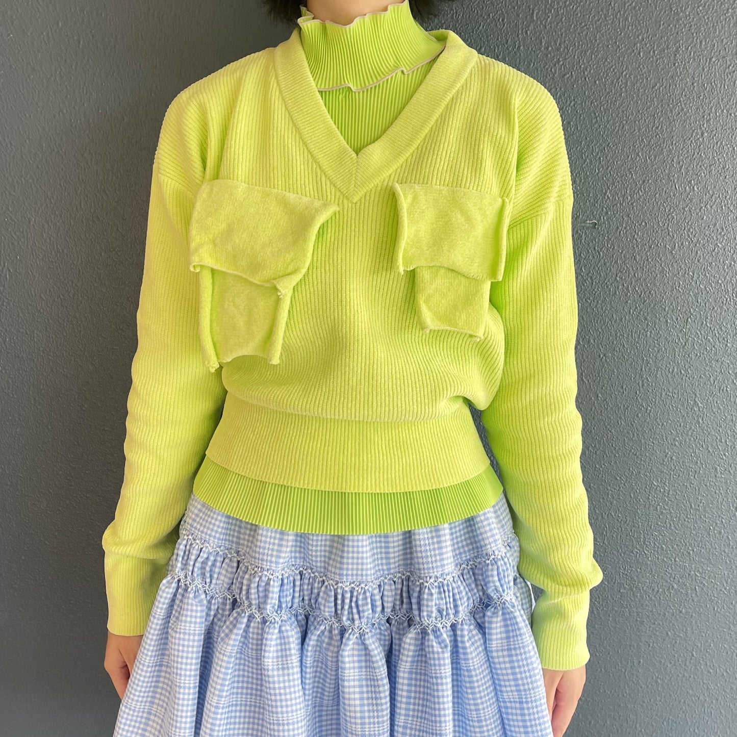 TODO V-NECK KNIT TOP / LIME / Vネックニットトップ