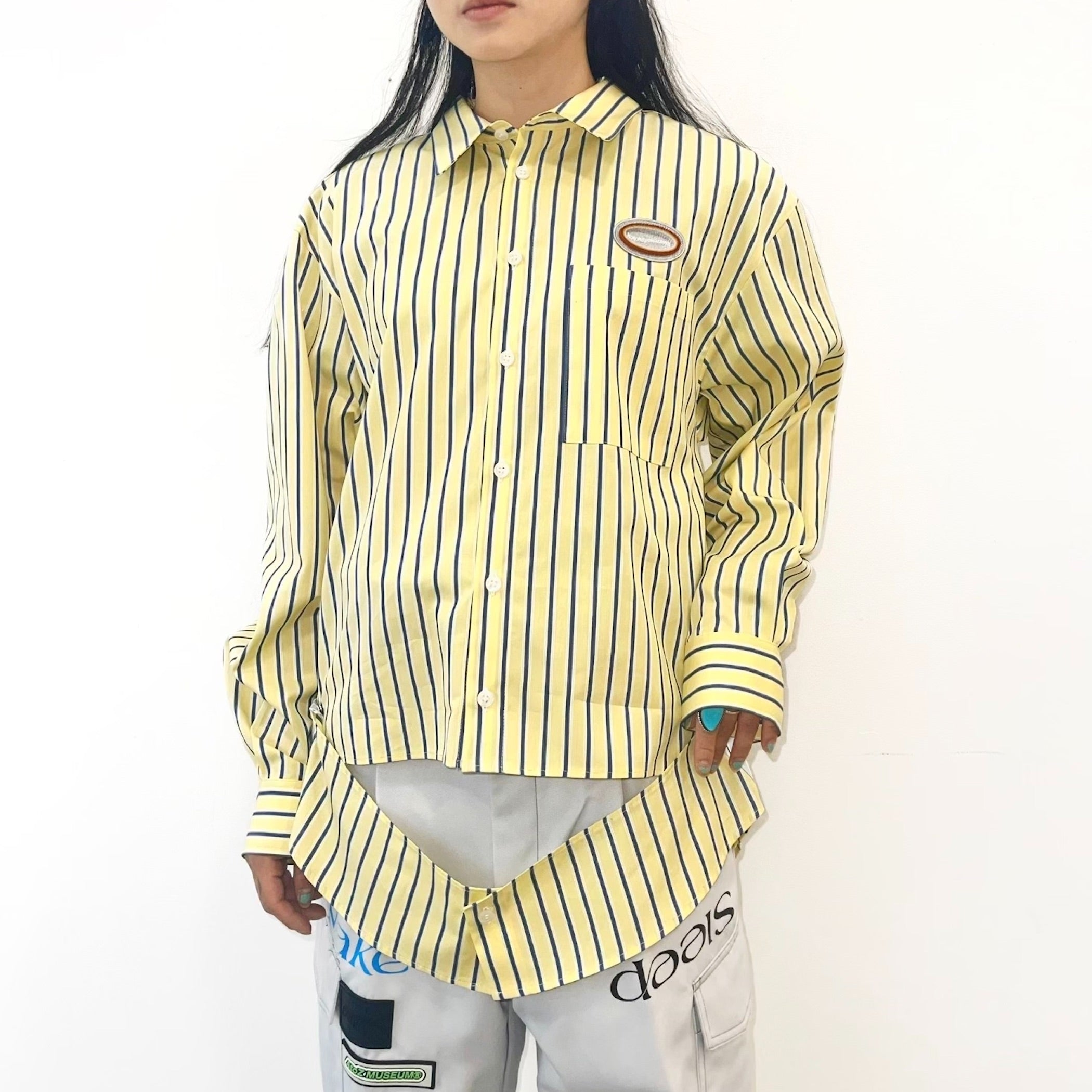 kotohayokozawa アシンメトリック半袖Tシャツ LAYERED SHIRT / YELLOW / ストライプレイヤードシャツ | シープ