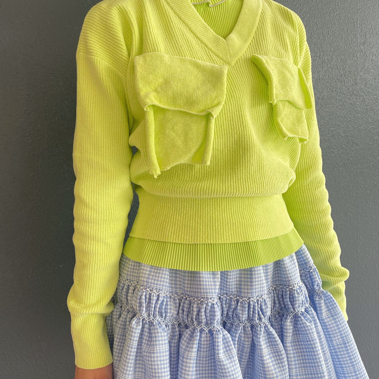 TODO V-NECK KNIT TOP / LIME / Vネックニットトップ