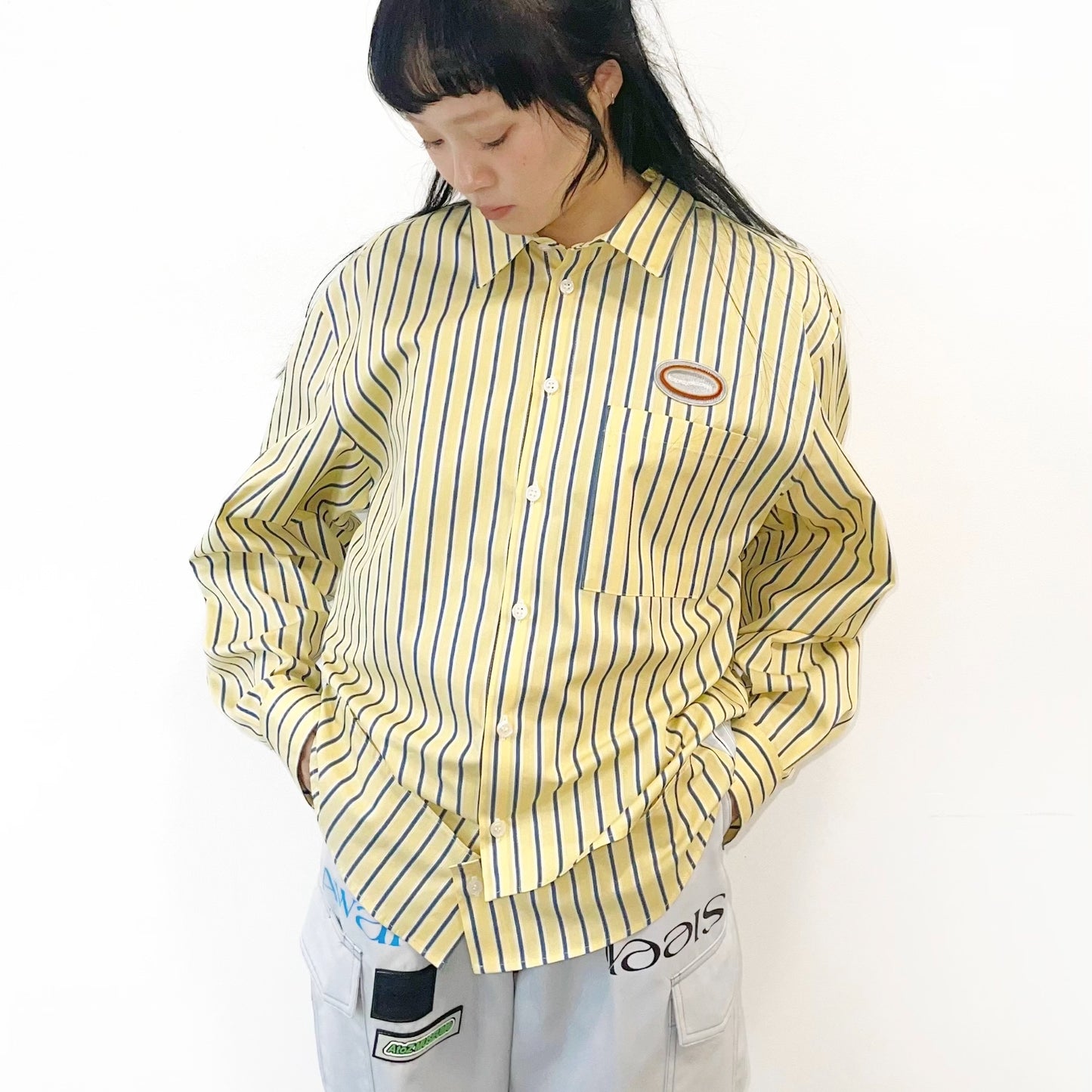LAYERED SHIRT / YELLOW / ストライプレイヤードシャツ