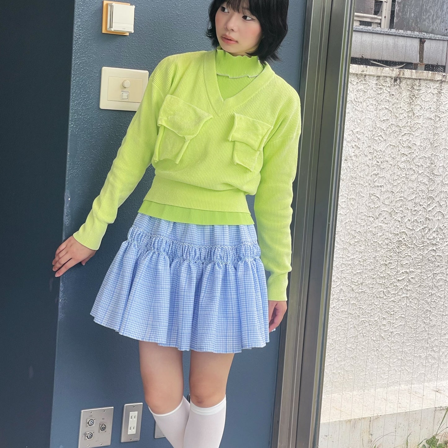 TODO V-NECK KNIT TOP / LIME / Vネックニットトップ