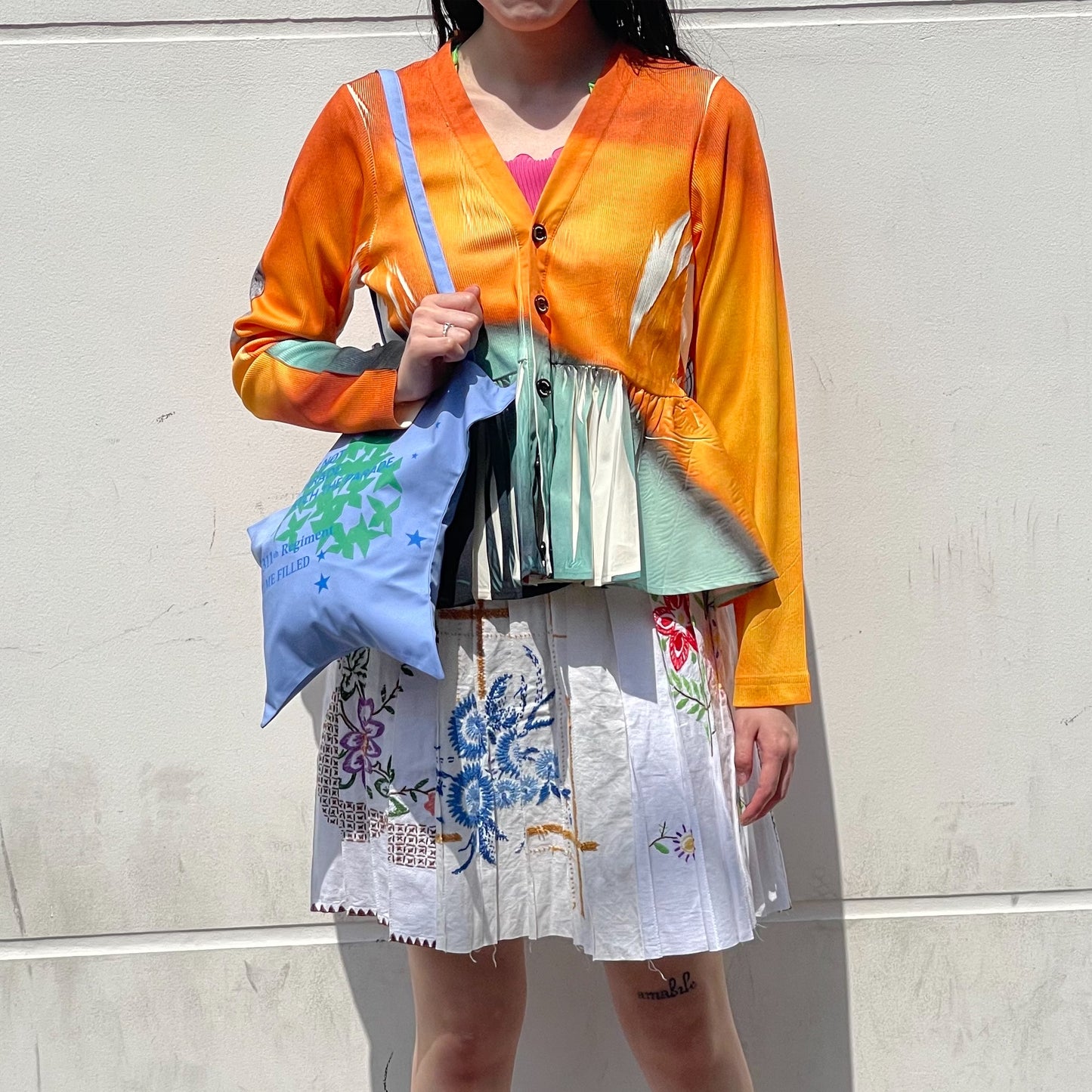 DIRECT PRINT RIB GATHER CARDIGAN / ORANGE / ダイレクトプリントリブギャザーカーディガン