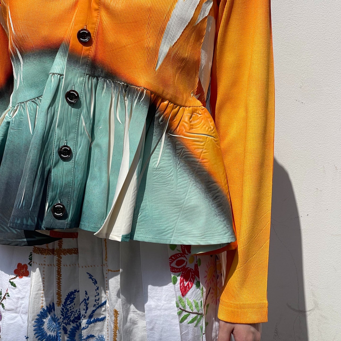 DIRECT PRINT RIB GATHER CARDIGAN / ORANGE / ダイレクトプリントリブギャザーカーディガン