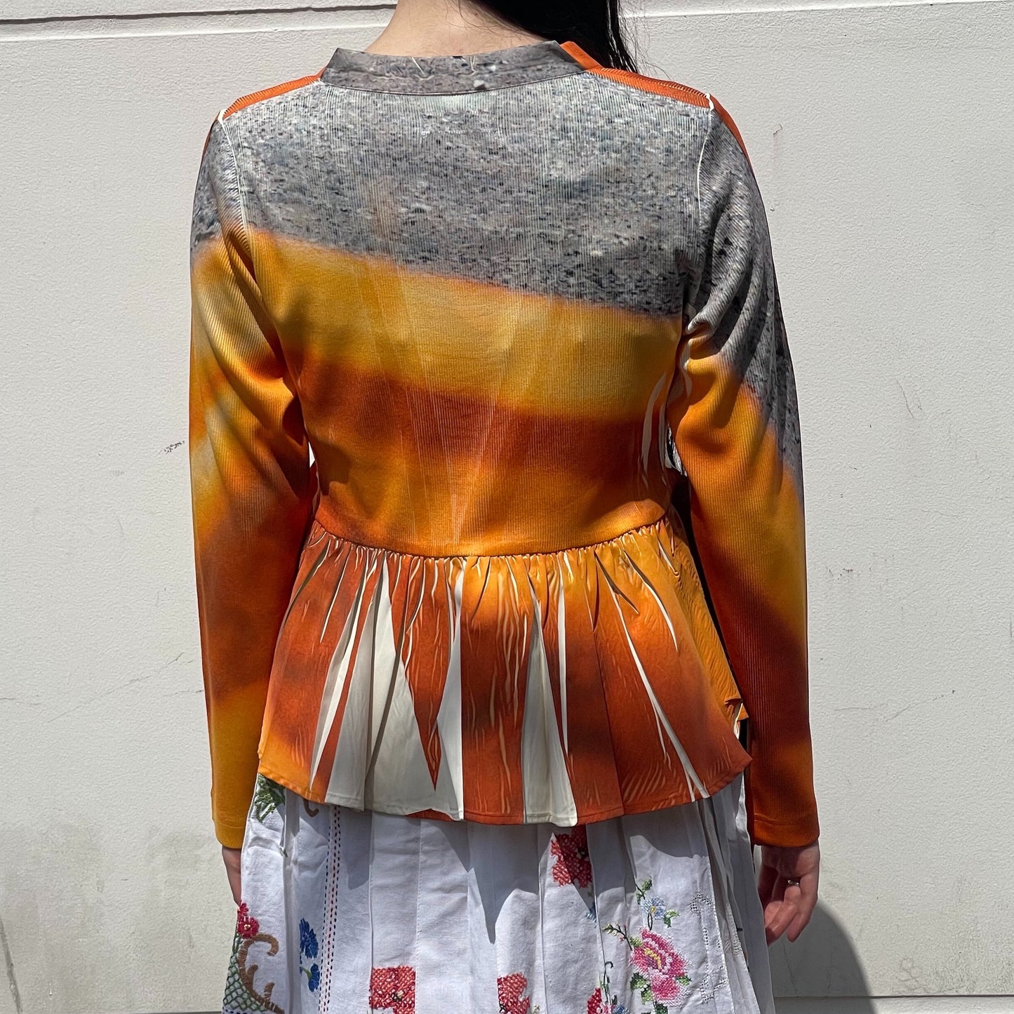 DIRECT PRINT RIB GATHER CARDIGAN / ORANGE / ダイレクトプリントリブギャザーカーディガン