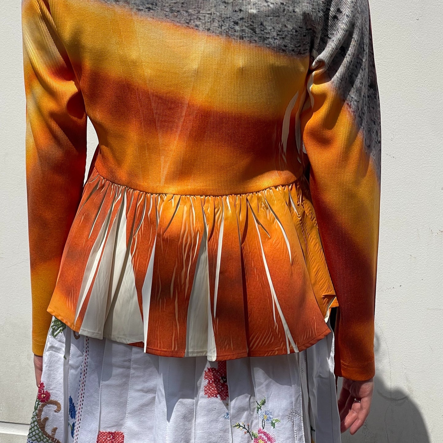 DIRECT PRINT RIB GATHER CARDIGAN / ORANGE / ダイレクトプリントリブギャザーカーディガン