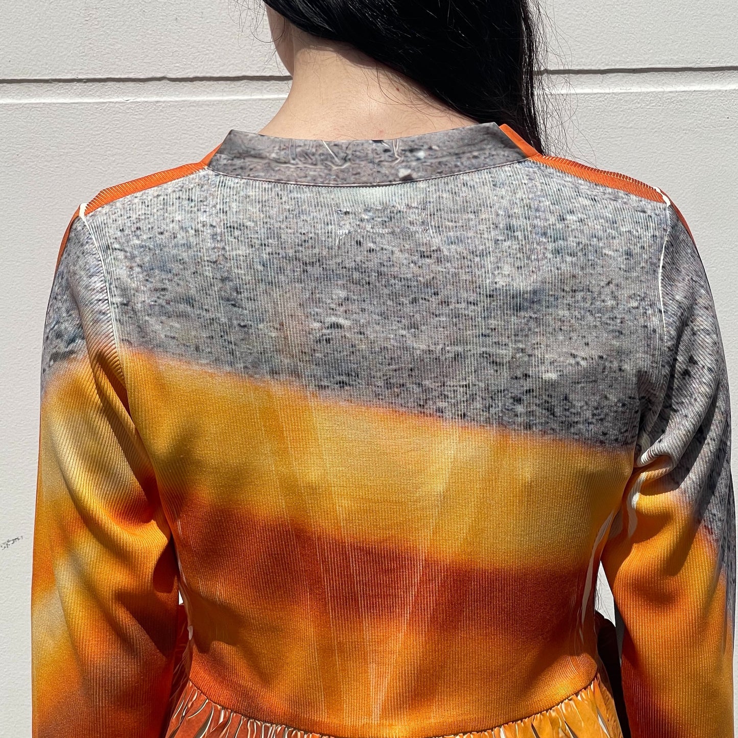 DIRECT PRINT RIB GATHER CARDIGAN / ORANGE / ダイレクトプリントリブギャザーカーディガン