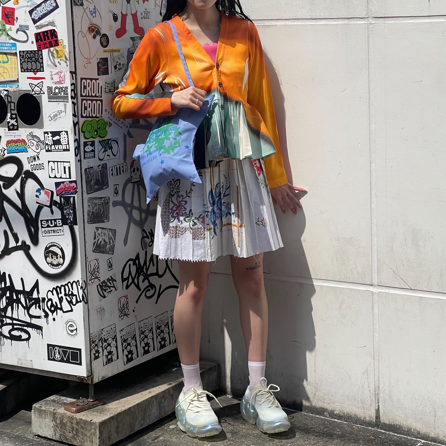 DIRECT PRINT RIB GATHER CARDIGAN / ORANGE / ダイレクトプリントリブギャザーカーディガン