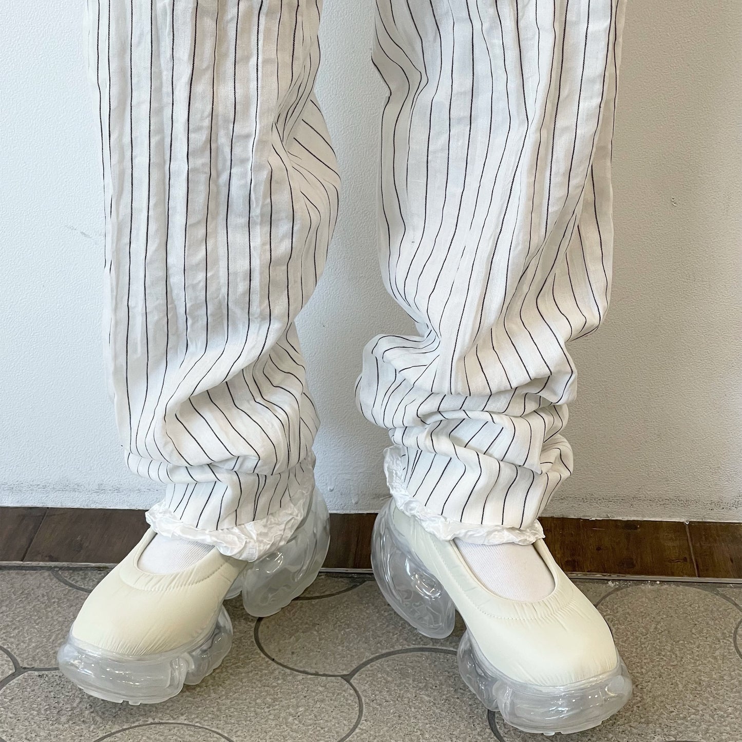 fulled pants / stripe / ウォッシュ加工パンツ