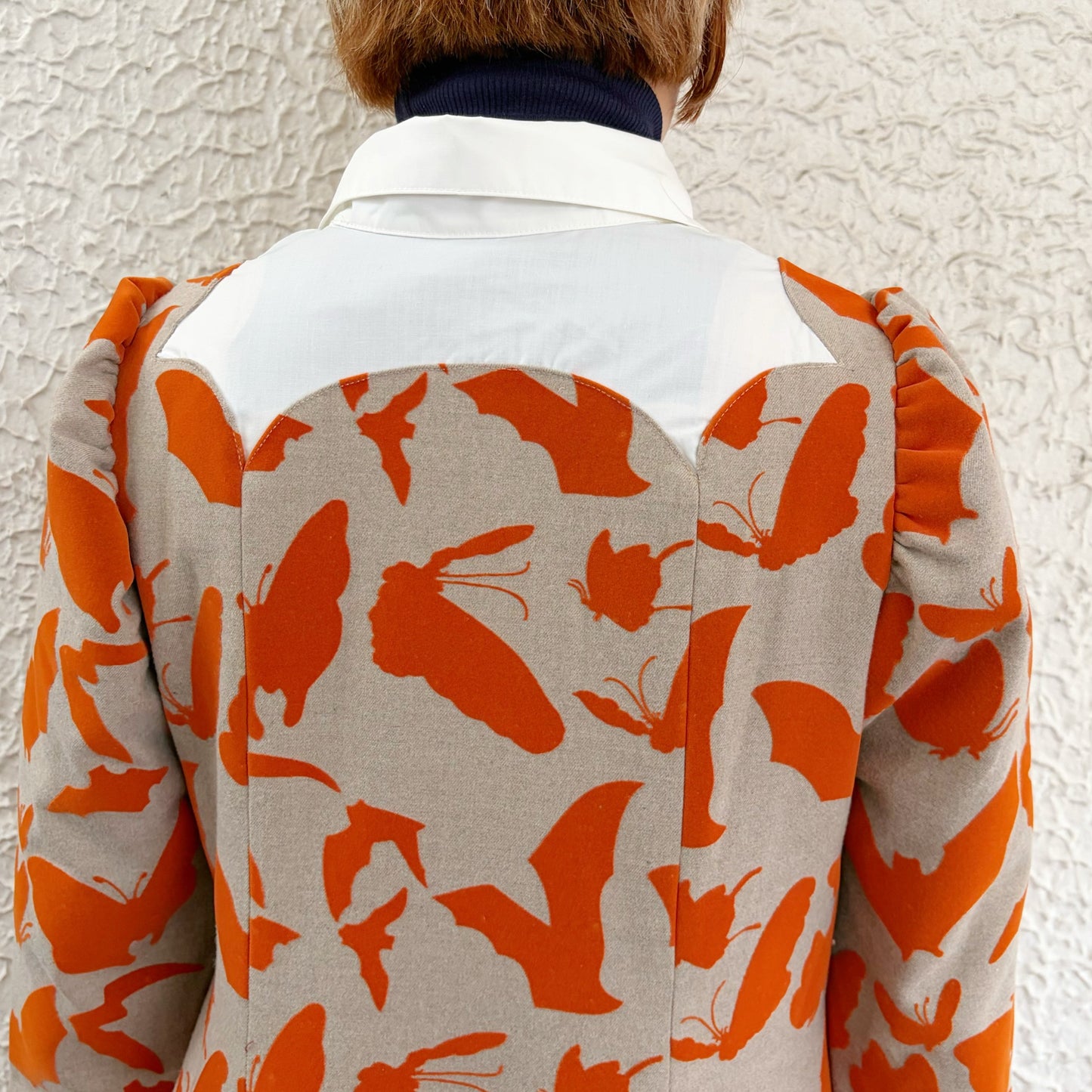 FAKE LAYERED FLOCKY ONE PIECE / BEIGE x ORANGE / フェイクレイヤードフロッキーワンピース