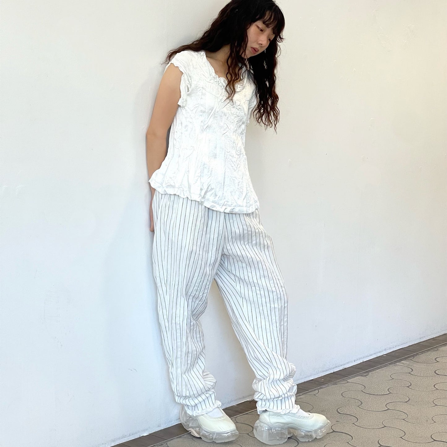 fulled pants / stripe / ウォッシュ加工パンツ