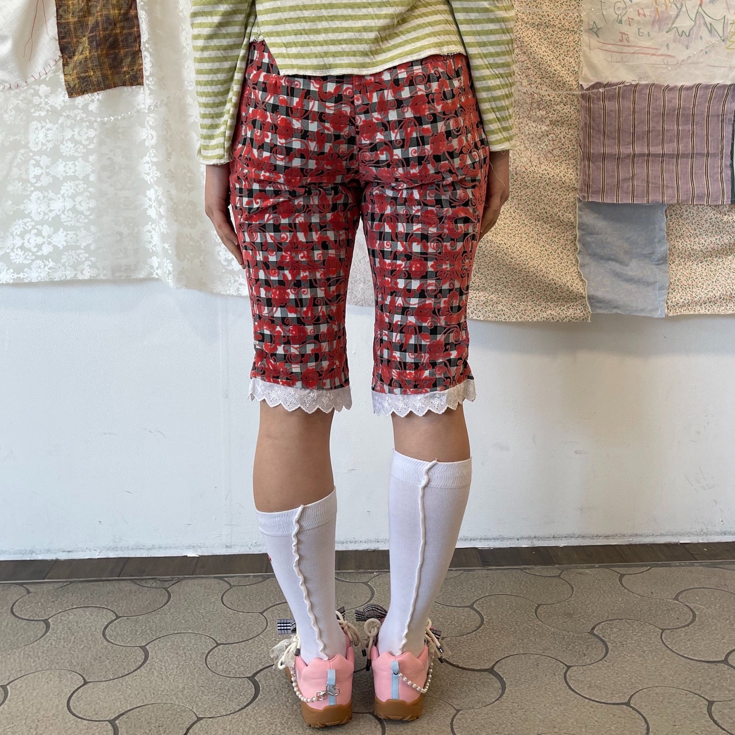 Three quarte trousers / Red Gingham / ギンガムパンツ