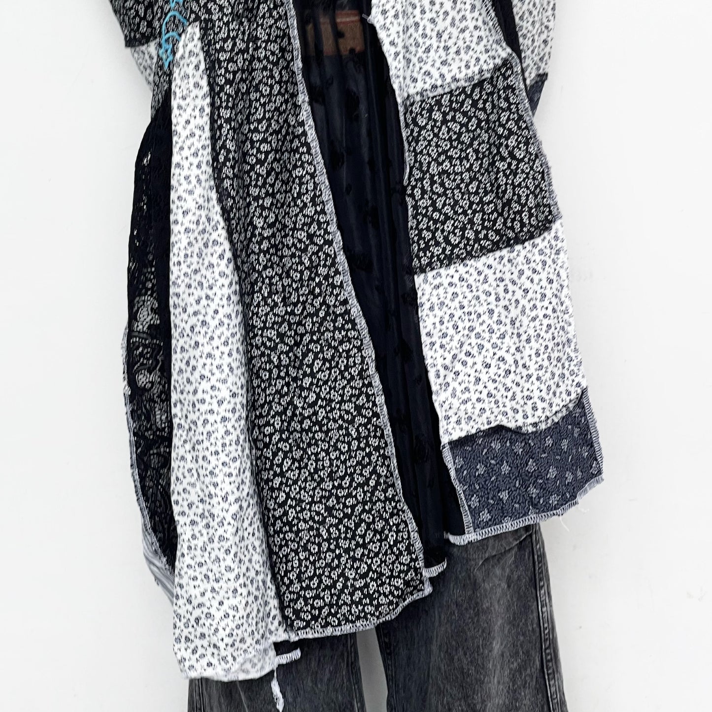 Patchwork shirt Dress / Black X White / パッチワークシャツドレス