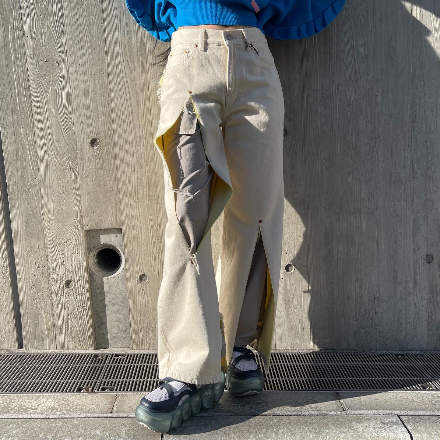 LAYERED RIPPED JEANS / LEMON / スリットジーンズ