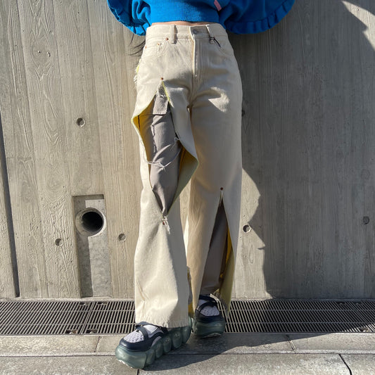LAYERED RIPPED JEANS / LEMON / スリットジーンズ