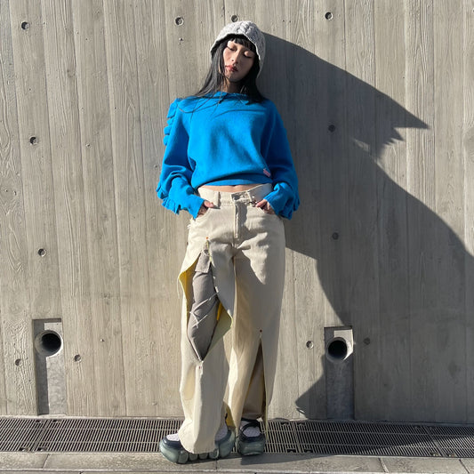 LAYERED RIPPED JEANS / LEMON / スリットジーンズ